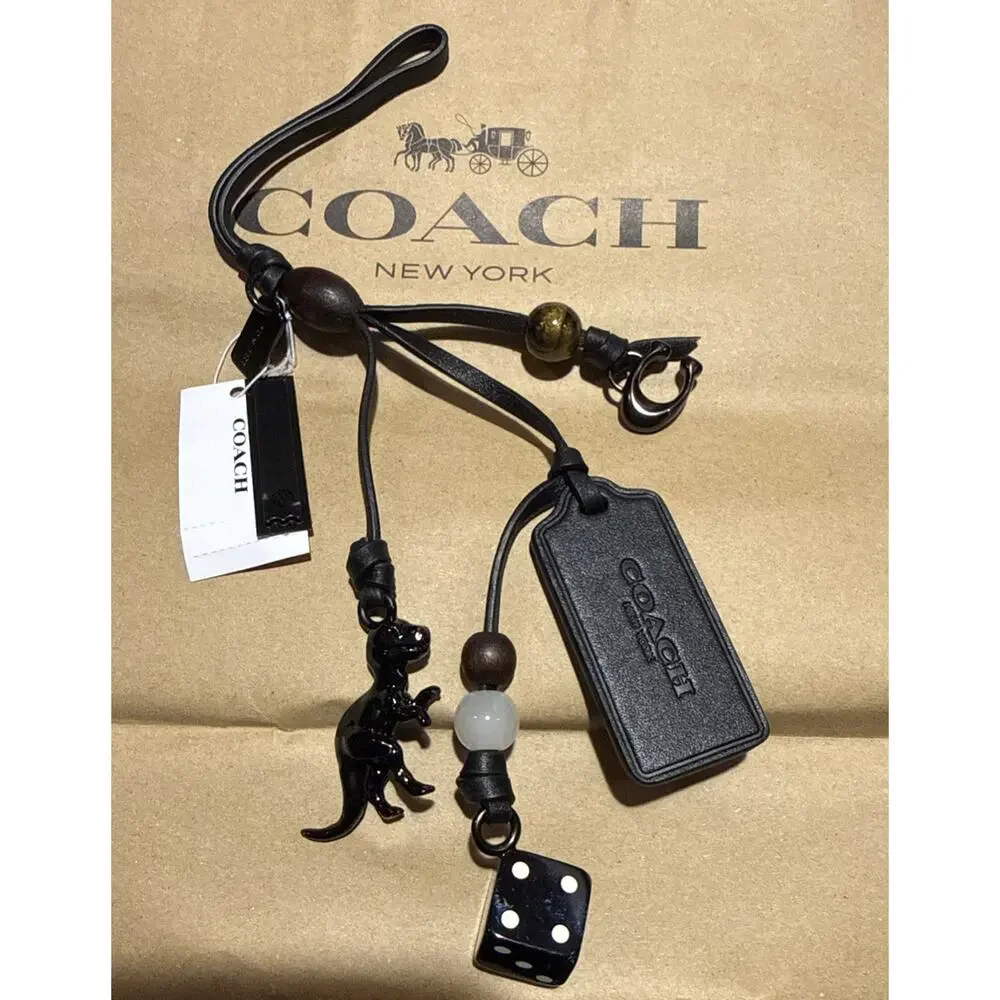 Original COACH T-Rex Rexy Signature Glass Wood tag Glovetaned Leather bag charm